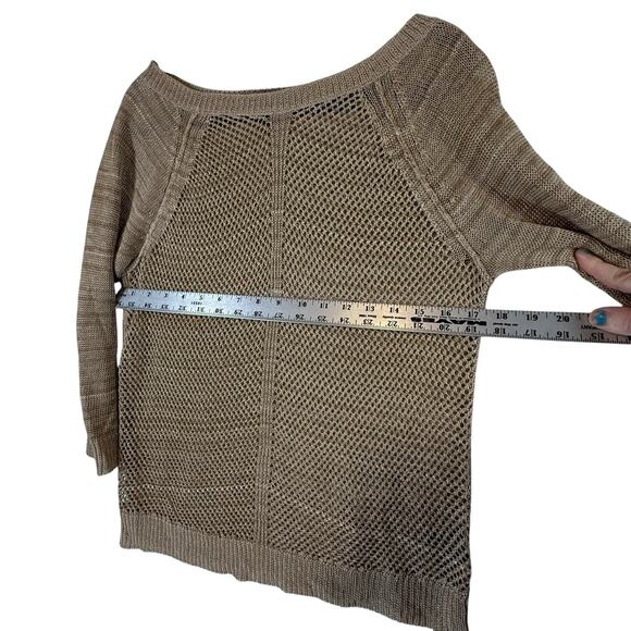 LRL Linen Blend Open Knit Top SIZE SMALL Womens Shirt Neutral Beachy Luxury Tan - Picture 3 of 6